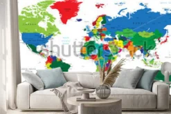 Naklejka: Kolorowa polityczna mapa świata