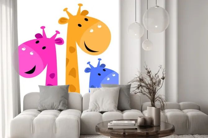 Naklejka: Kolorowa żyrafa rodziny na białym