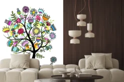 Naklejka: Kolorowe drzewo z kwiatowymi gałęziami