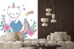 Naklejka: Kolorowy rysunek kota jednorożca