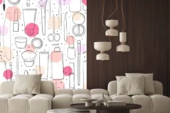 Naklejka: Kosmetyki i makijaż. bezszwowy wzór. styl mody. tło dla salonu