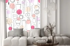 Naklejka: Kosmetyki i makijaż. bezszwowy wzór. styl mody. tło dla salonu