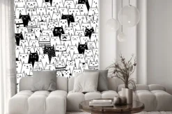 Naklejka: Kreskówkowe kotki w czerni i bieli