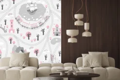 Naklejka: Królewskie miasteczko z pętlą torów i pociągami