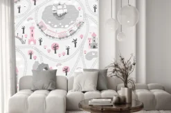 Naklejka: Królewskie miasteczko z pętlą torów i pociągami