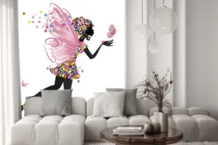 Naklejka: Kwiatowa wróżka z motylem