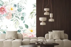 Naklejka: Kwiatowy wzór z piwoniami i eukaliptusem