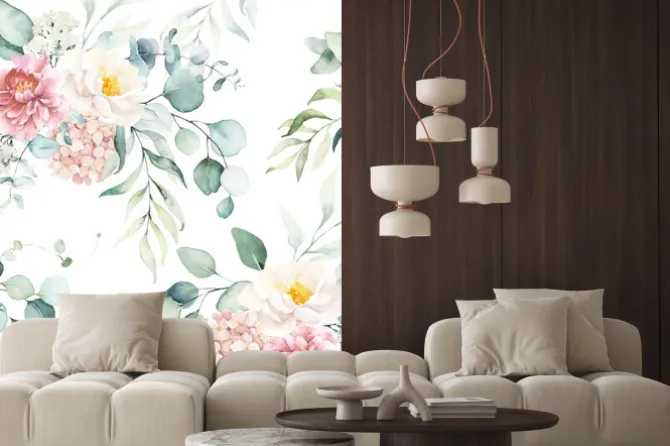 Naklejka: Kwiatowy wzór z piwoniami i eukaliptusem