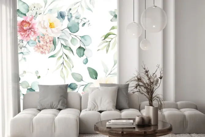 Naklejka: Kwiatowy wzór z piwoniami i eukaliptusem