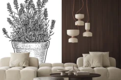 Naklejka: Lawenda w puli ilustracja, rysunek, grawerowanie, atrament, grafika