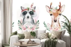 Naklejka: Leśne zwierzątka z kwiatami