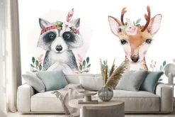 Naklejka: Leśne zwierzątka z kwiatami