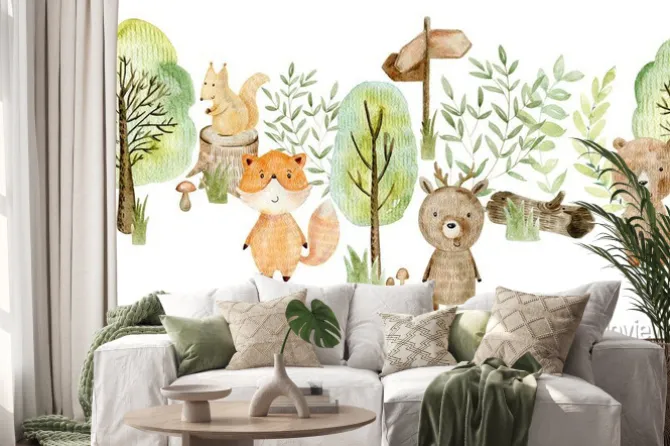 Naklejka: Leśni przyjaciele malowani akwarelą