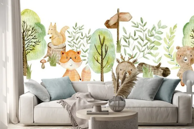 Naklejka: Leśni przyjaciele malowani akwarelą