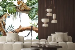 Naklejka: Liście monstery i lamparty na gałęziach