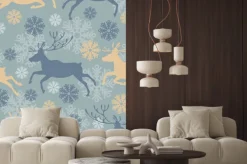 Naklejka: Śliczne merry christmas szwu z reniferów i płatki śniegu. archiwalne