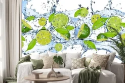 Naklejka: Limonki w wodzie na białym tle