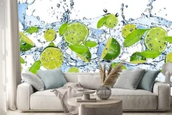 Naklejka: Limonki w wodzie na białym tle