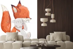 Naklejka: Lisek i zajączek dla dzieci na białym tle