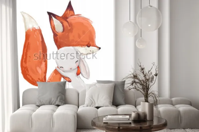 Naklejka: Lisek i zajączek dla dzieci na białym tle