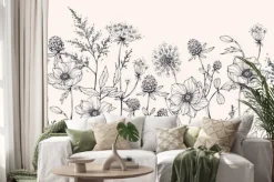 Naklejka: Luxury botanical background with trendy wildflowers and minimalist