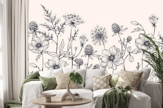 Naklejka: Luxury botanical background with trendy wildflowers and minimalist