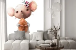 Naklejka: Mała myszka z migdałem w łapkach