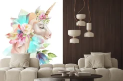 Naklejka: Malowany jednorożec z błyszczącymi kryształami