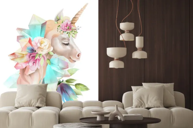 Naklejka: Malowany jednorożec z błyszczącymi kryształami