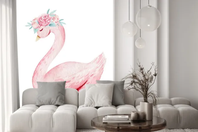 Naklejka: Malowany różowy łabędź