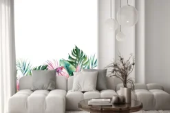 Naklejka: Malunek egzotycznych kwiatów i liści