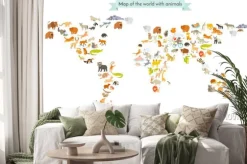 Naklejka: Mapa świata zwierząt z ikonkami
