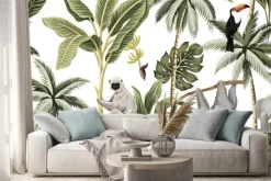 Naklejka: Mały i tukan na tropikalnej roślinności