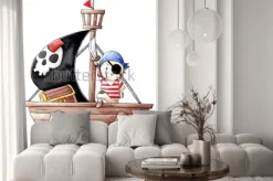 Naklejka: Mały pirat na statku w stylu kreskówki