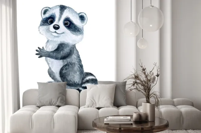 Naklejka: Mały szop pracz akwarela