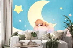 Naklejka: Miś śpiący na chmurce z księżycem