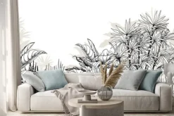 Naklejka: Monochromatyczna grafika z tropikalnymi liśćmi