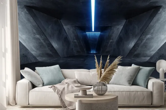 Naklejka: Neon laser blue sci fi modern concrete cement dark empty asphalt