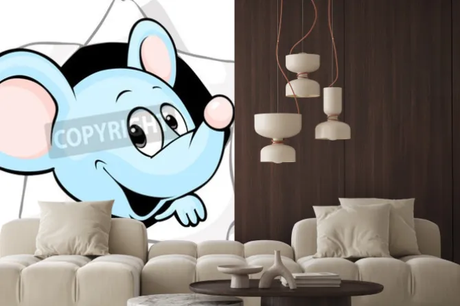 Naklejka: Niebieska myszka w stylu ilustrowanym