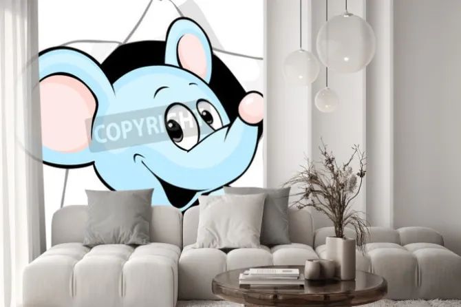 Naklejka: Niebieska myszka w stylu ilustrowanym