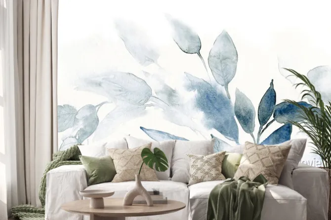 Naklejka: Niebieskie liście akwarela