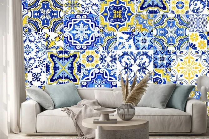 Naklejka: Niebiesko żółte płytki w stylu portugalskim