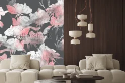 Naklejka: Odciski kwiatów i liści dzikiej róży. ręcznie malowane wzór.