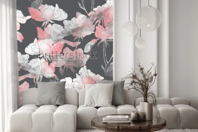 Naklejka: Odciski kwiatów i liści dzikiej róży. ręcznie malowane wzór.