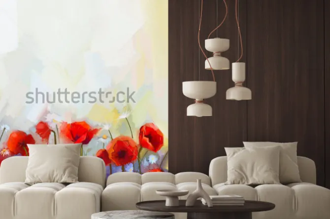 Naklejka: Oil painting red poppy flowers. spring floral nature background