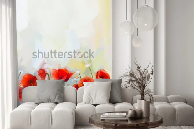 Naklejka: Oil painting red poppy flowers. spring floral nature background