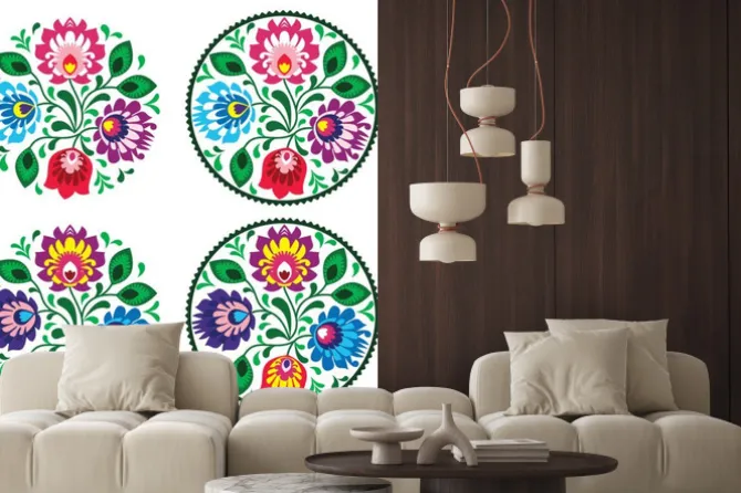 Naklejka: Okrągłe wzory w stylu łowickim