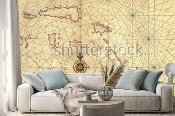 Naklejka: Old map and compass rose