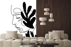 Naklejka: One line continuous drawing of the romantic dreamy girl profile