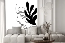 Naklejka: One line continuous drawing of the romantic dreamy girl profile